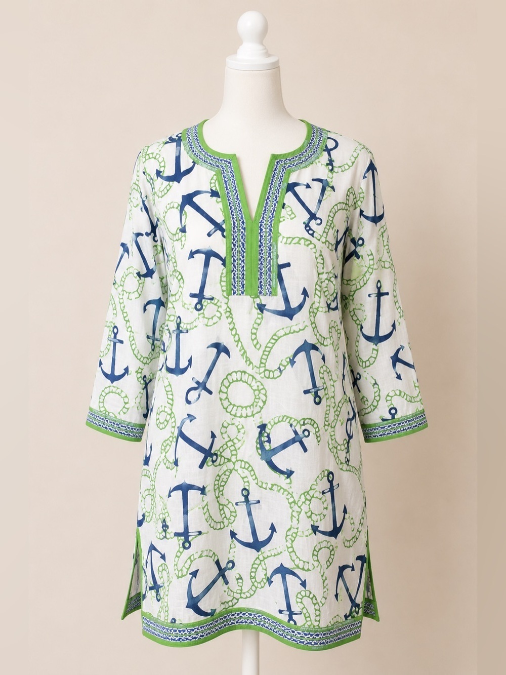 Advance Apparels β’ Blue & Green Anchor Nautical Swimsuit Coverup β’ Sz M β’ NWT